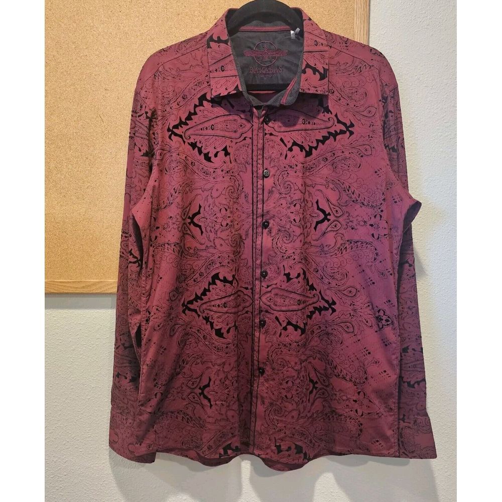 Barabas Long Sleeve Mens Button Up Shirt Sz Lg‎ With Textured Paisley Design